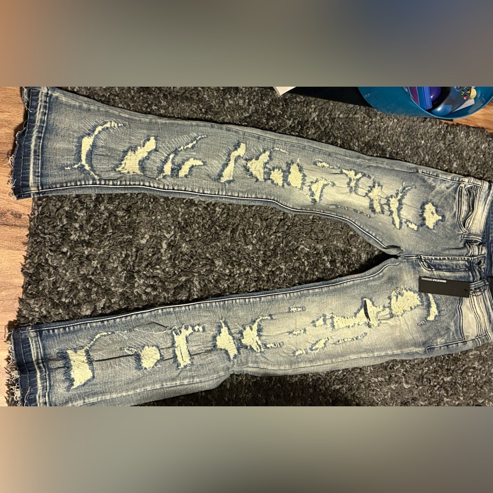 Rockstar stack navy  blue ripped jeans  #rippedjeans